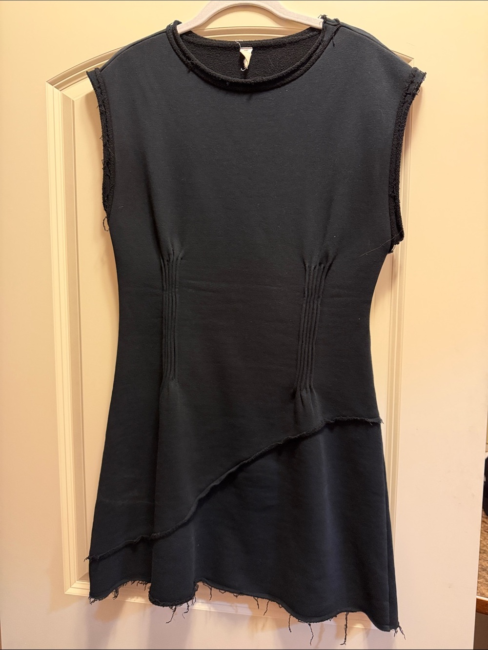 Sleeveless Asymmetrical Black Dress with Raw-Edge Hem